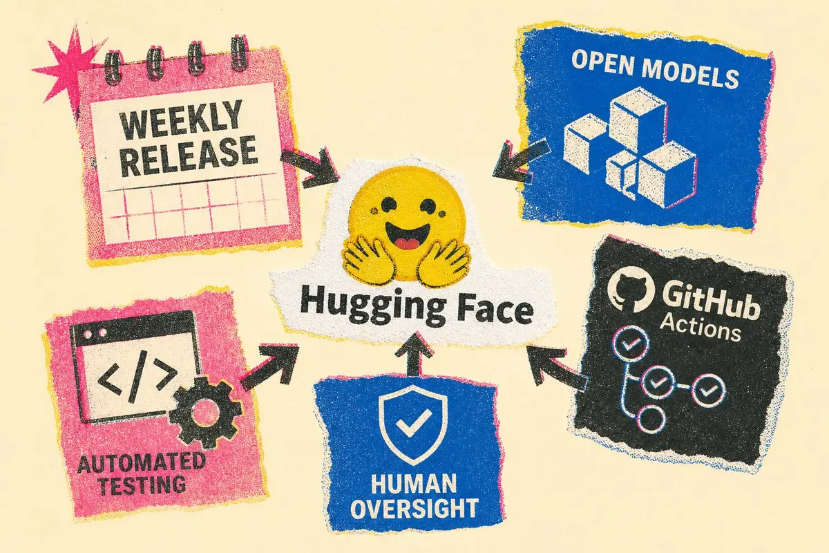 Hugging Face מאיצה פיתוח AI: שחרור שבועי עם מודלים פתוחים, GitHub Actions ובקרה אנושית